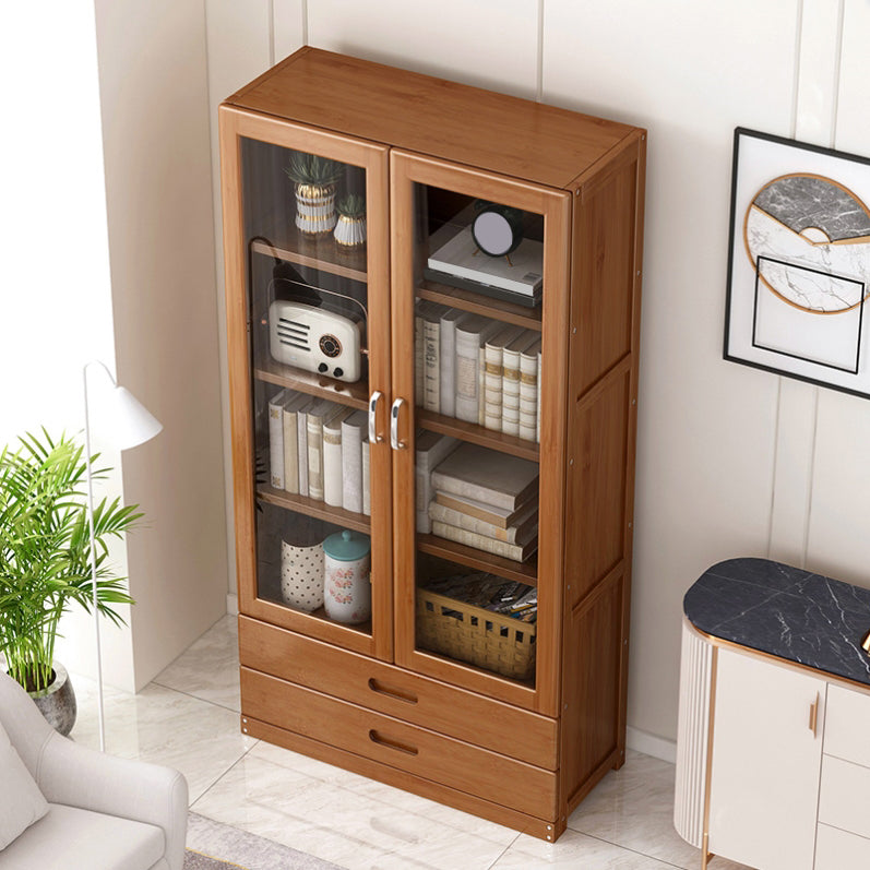 Wooden Standard Bookcase Modern Style Closed Back Bookshelf with Drawer Storage