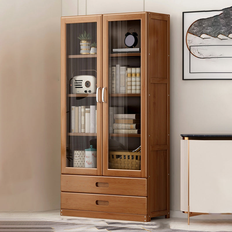 Wooden Standard Bookcase Modern Style Closed Back Bookshelf with Drawer Storage