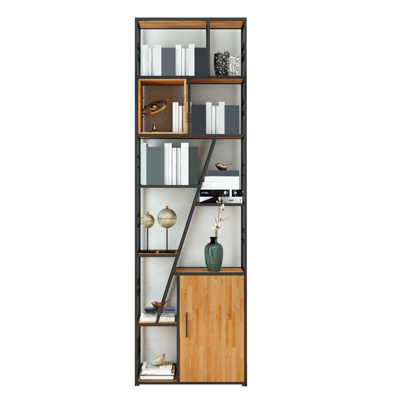 Metal and Wooden Shelf Bookcase with Doors Modern Bookshelf for Office