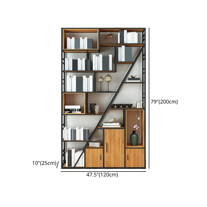 Metal and Wooden Shelf Bookcase with Doors Modern Bookshelf for Office