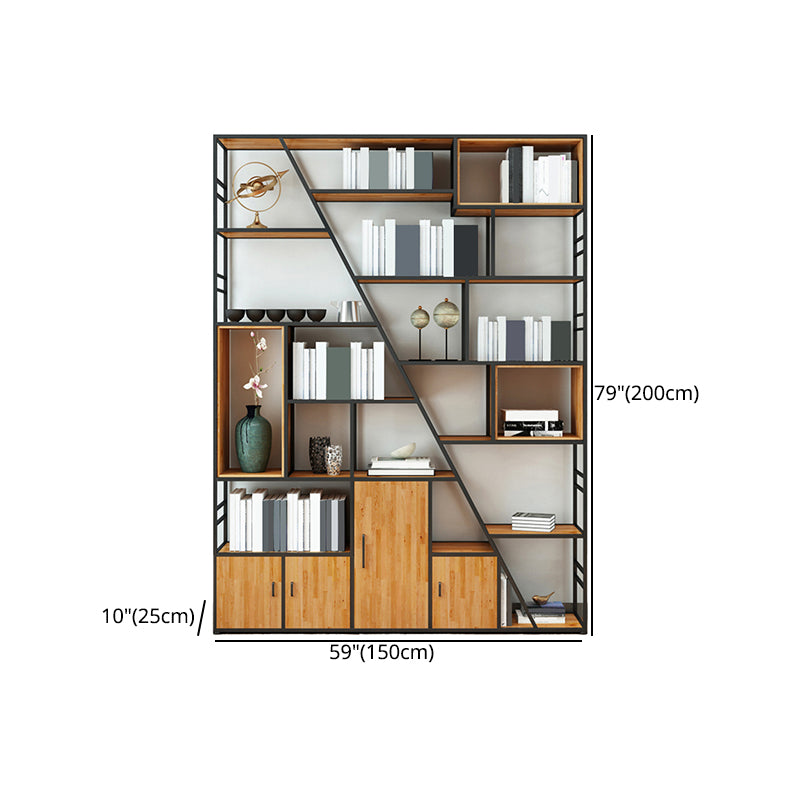 Metal and Wooden Shelf Bookcase with Doors Modern Bookshelf for Office