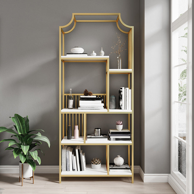Gold Iron Frame Geometric Bookshelf Vertical Open Bookcase with Manufactured Wood Shelf