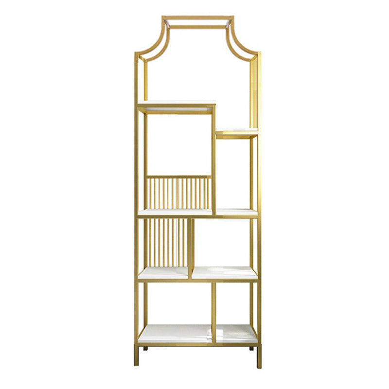 Gold Iron Frame Geometric Bookshelf Vertical Open Bookcase with Manufactured Wood Shelf