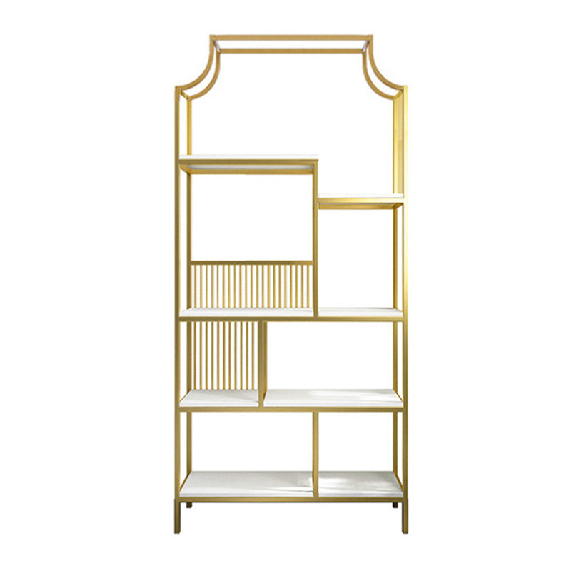 Gold Iron Frame Geometric Bookshelf Vertical Open Bookcase with Manufactured Wood Shelf