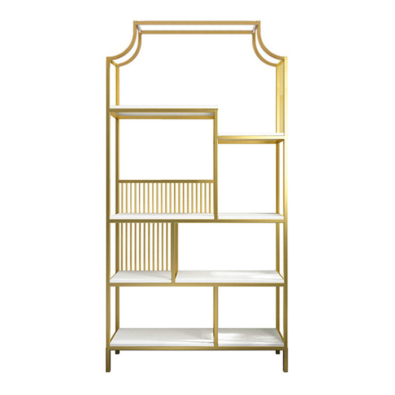 Gold Iron Frame Geometric Bookshelf Vertical Open Bookcase with Manufactured Wood Shelf