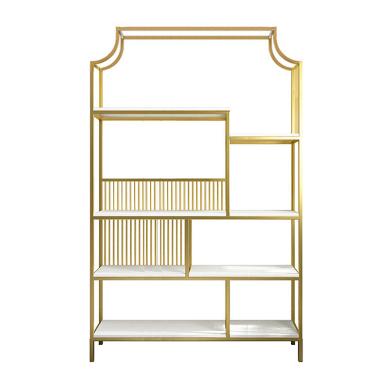 Gold Iron Frame Geometric Bookshelf Vertical Open Bookcase with Manufactured Wood Shelf