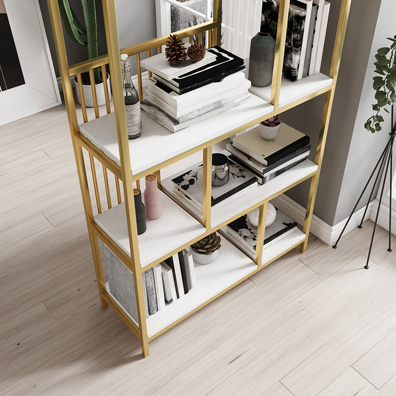 Gold Iron Frame Geometric Bookshelf Vertical Open Bookcase with Manufactured Wood Shelf