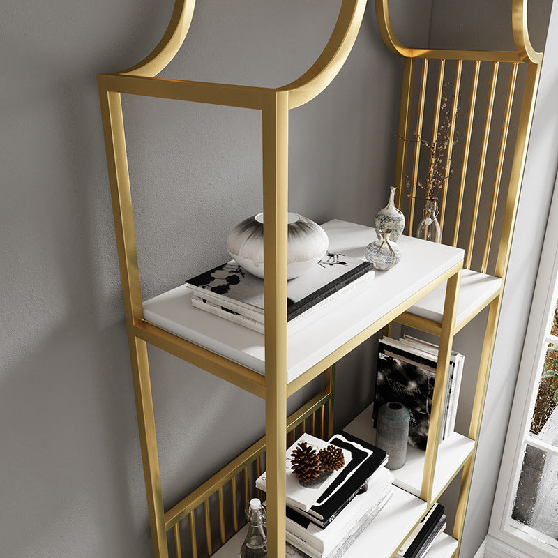Gold Iron Frame Geometric Bookshelf Vertical Open Bookcase with Manufactured Wood Shelf