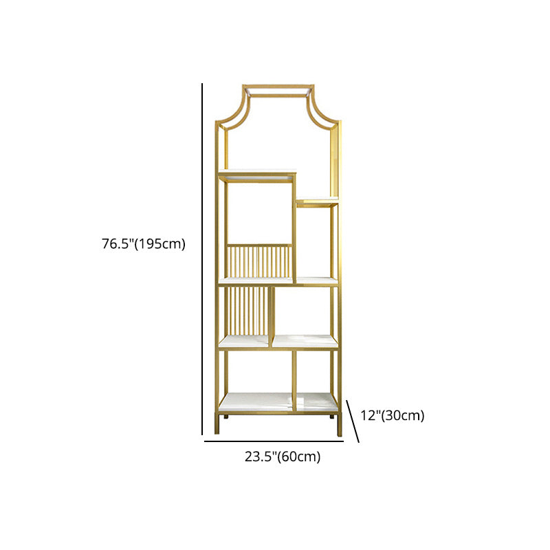 Gold Iron Frame Geometric Bookshelf Vertical Open Bookcase with Manufactured Wood Shelf