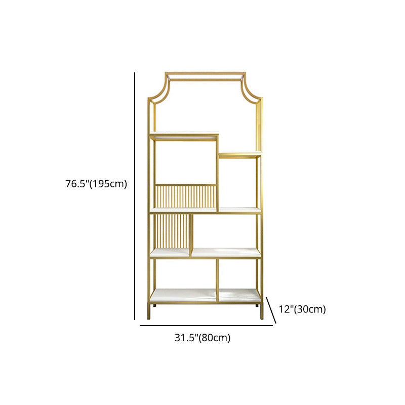 Gold Iron Frame Geometric Bookshelf Vertical Open Bookcase with Manufactured Wood Shelf