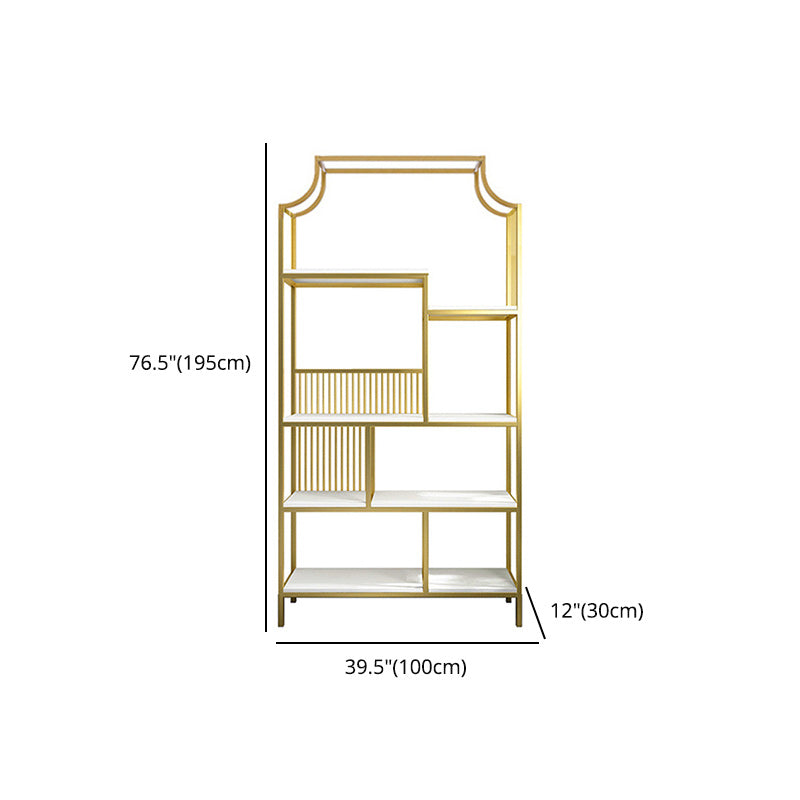 Gold Iron Frame Geometric Bookshelf Vertical Open Bookcase with Manufactured Wood Shelf