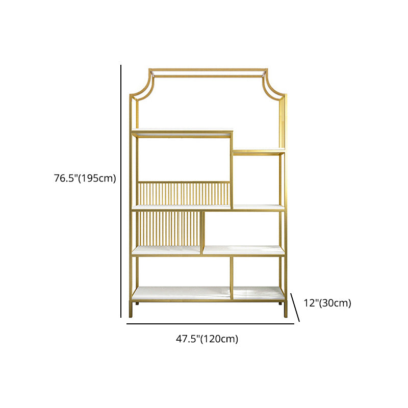 Gold Iron Frame Geometric Bookshelf Vertical Open Bookcase with Manufactured Wood Shelf