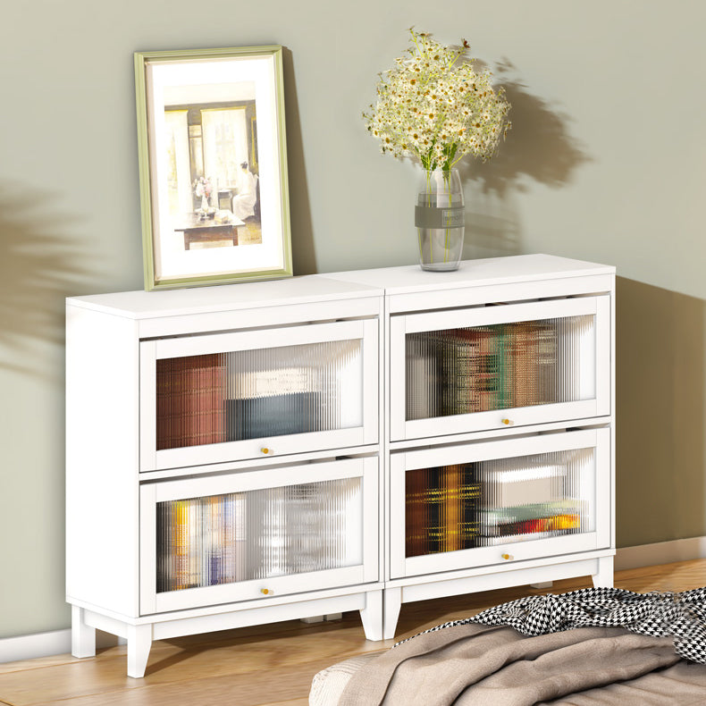 Urban Vertical Standard Bookcase White Manufactured Wood Bookshelf with Glass Doors