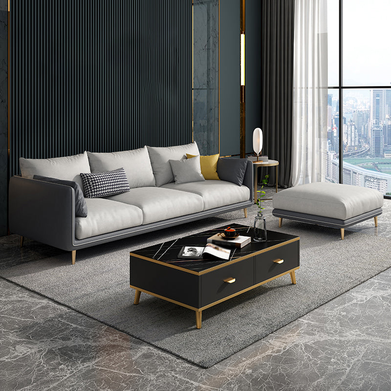 Scandinavian Faux Leather Straight Arm Sofa/Sectional with Stain-Resistant