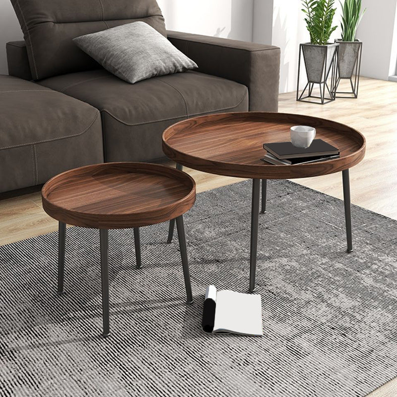 French Country Style Cocktail Table Walnut/black Solid Wood Round Coffee Table