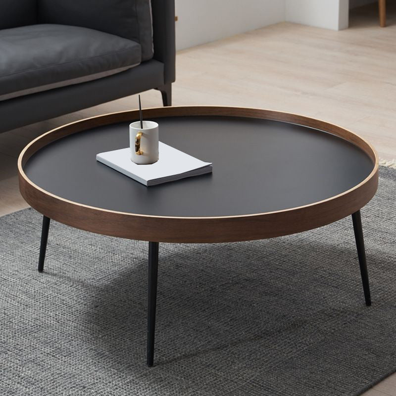 French Country Style Cocktail Table Walnut/black Solid Wood Round Coffee Table