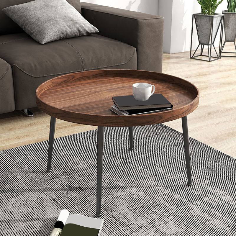 French Country Style Cocktail Table Walnut/black Solid Wood Round Coffee Table