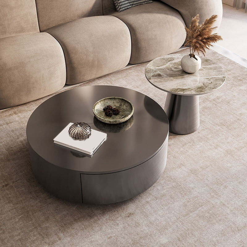 Mid-century Modern Cocktail Table Grey/gold Metal Round Coffee Table