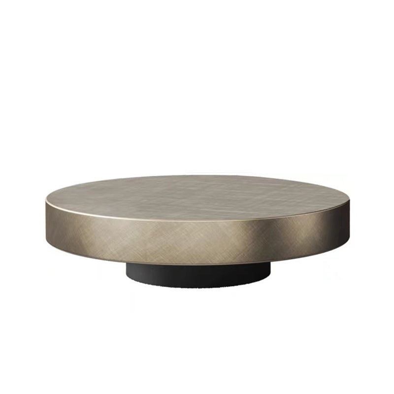Block Base Design Cocktail Table Gold Metal Top Black Base Round Coffee Table