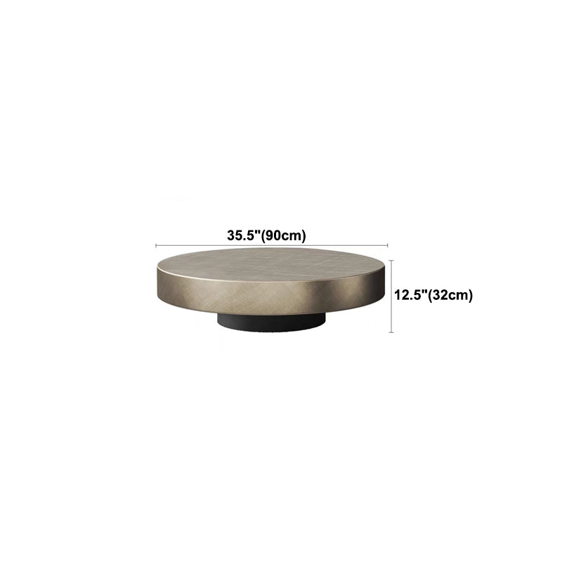 Block Base Design Cocktail Table Gold Metal Top Black Base Round Coffee Table