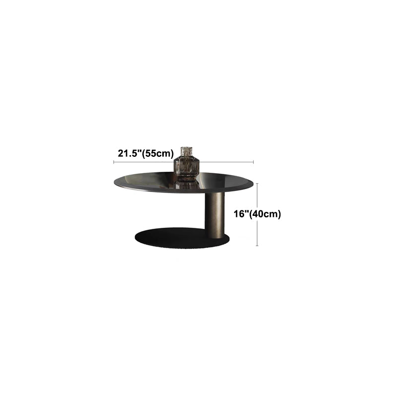 Block Base Design Cocktail Table Gold Metal Top Black Base Round Coffee Table