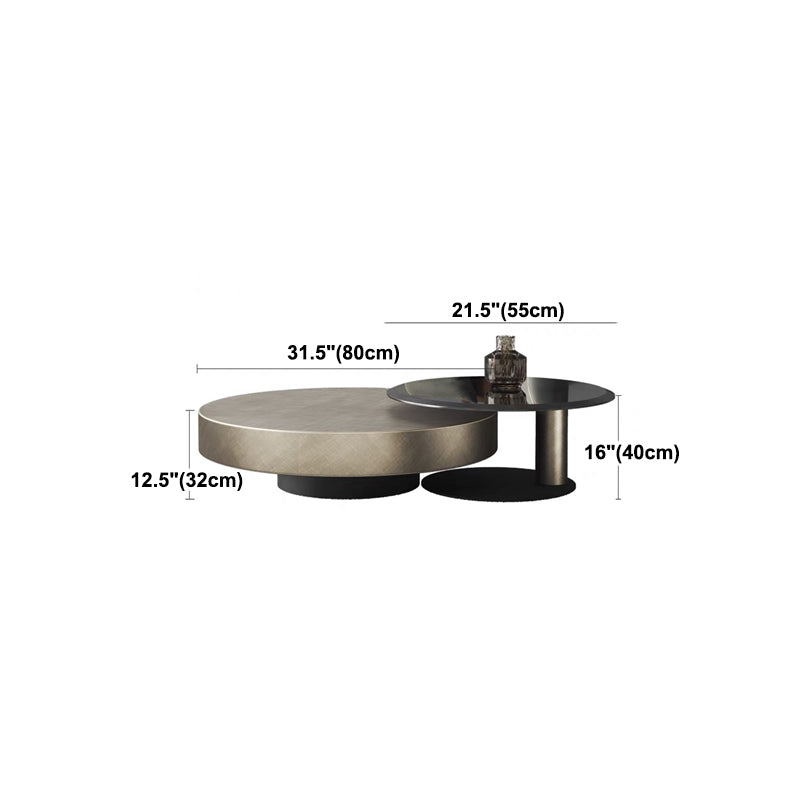 Block Base Design Cocktail Table Gold Metal Top Black Base Round Coffee Table