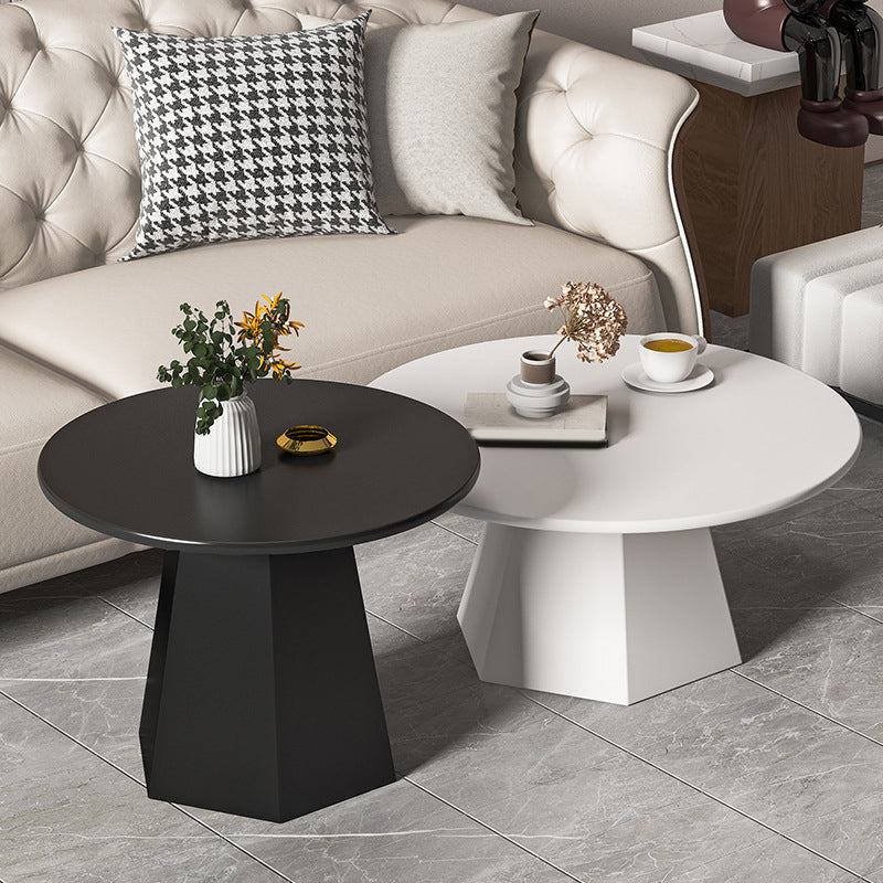 Pedestal Base Designed Cocktail Table White/black Metal Circular Coffee Table