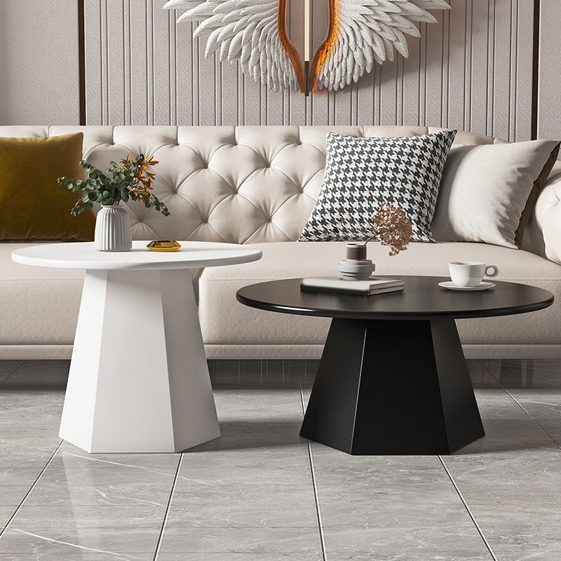Pedestal Base Designed Cocktail Table White/black Metal Circular Coffee Table