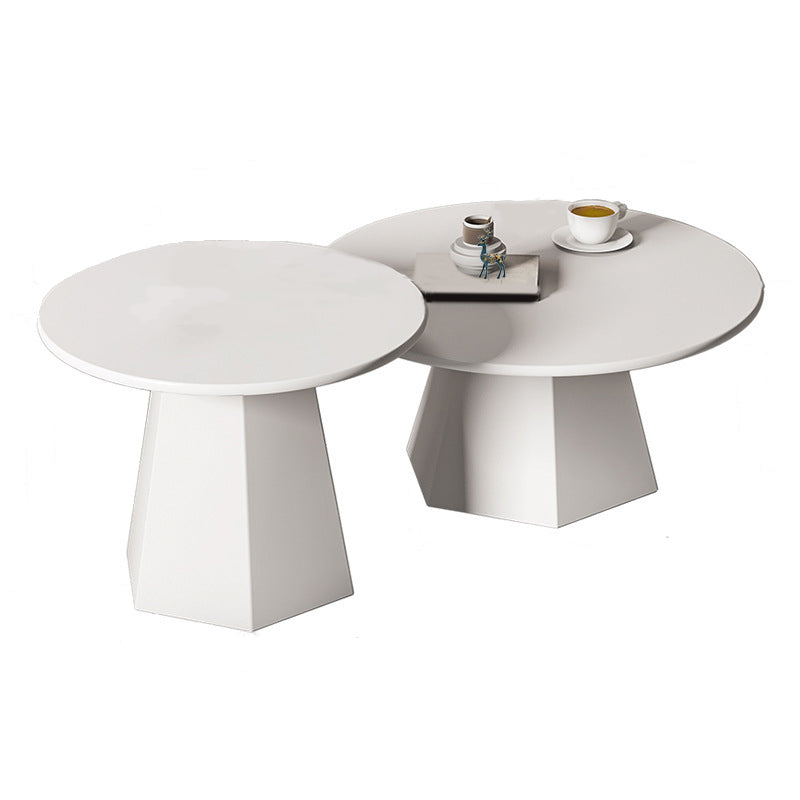 Pedestal Base Designed Cocktail Table White/black Metal Circular Coffee Table
