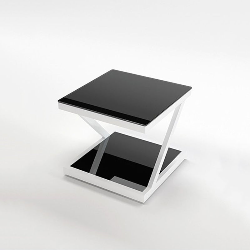Tempered Glass Side Table Square Black and White Accent Side Table