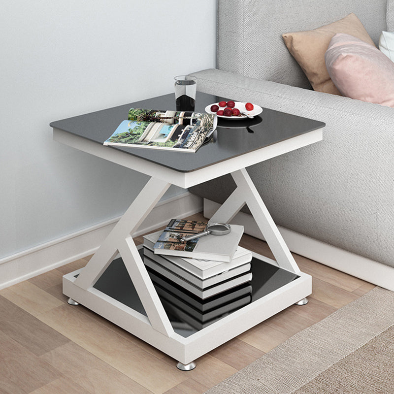 Tempered Glass Side Table Square Black and White Accent Side Table