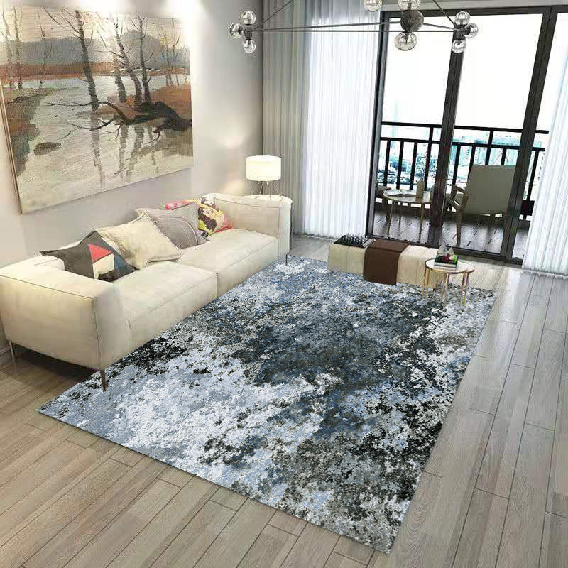 White Abstract Pattern Rug Polyester Casual Rug Non-Slip Backing Area Rug for Living Room