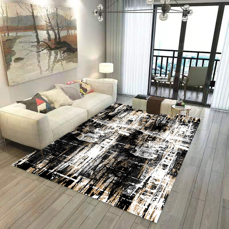 White Abstract Pattern Rug Polyester Casual Rug Non-Slip Backing Area Rug for Living Room