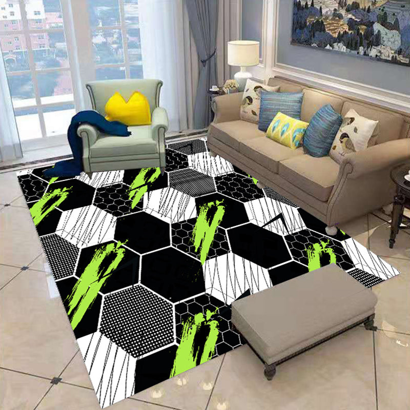 White Abstract Pattern Rug Polyester Casual Rug Non-Slip Backing Area Rug for Living Room