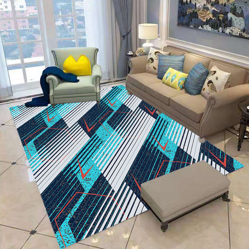 White Abstract Pattern Rug Polyester Casual Rug Non-Slip Backing Area Rug for Living Room