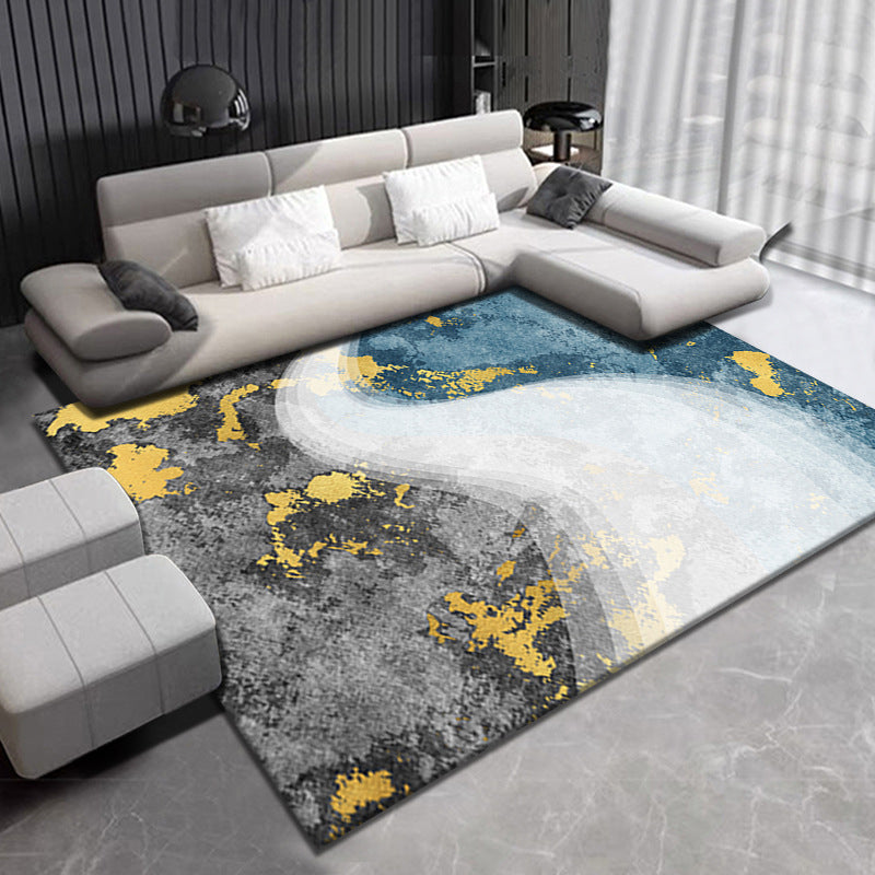 Dark Green Leaves Rug Polyester Contemporary Rug Washable Rug for Drawing Room