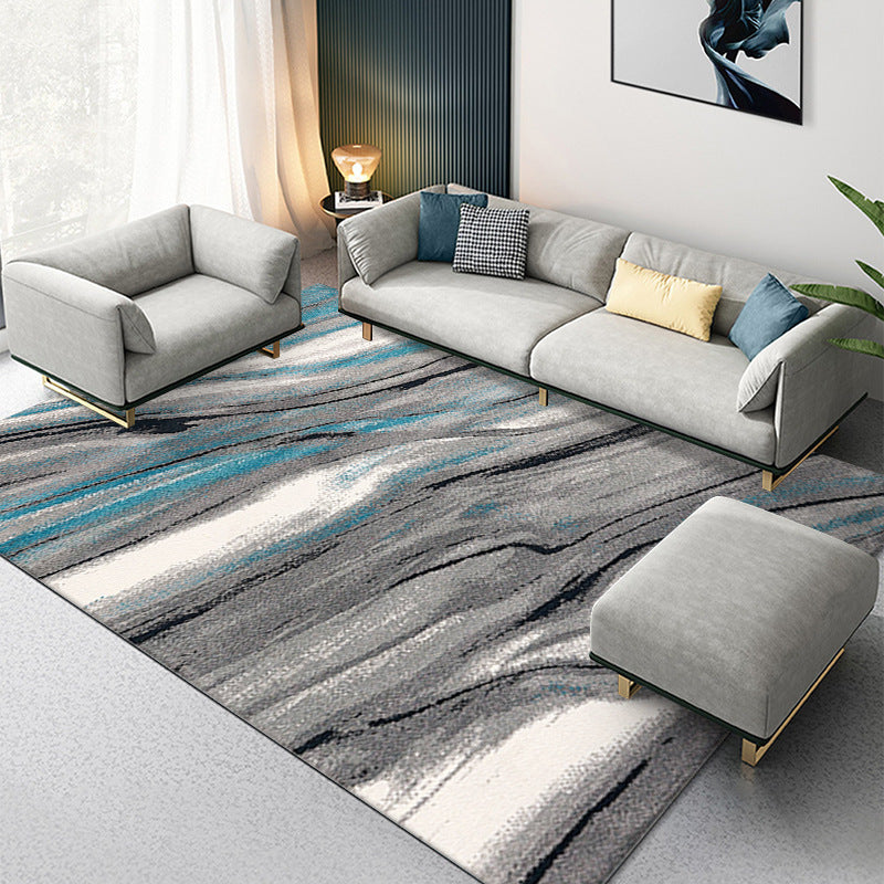 Black Abstract Striped Rug Polyester Modern Rug Stain Resistant Rug for Living Room