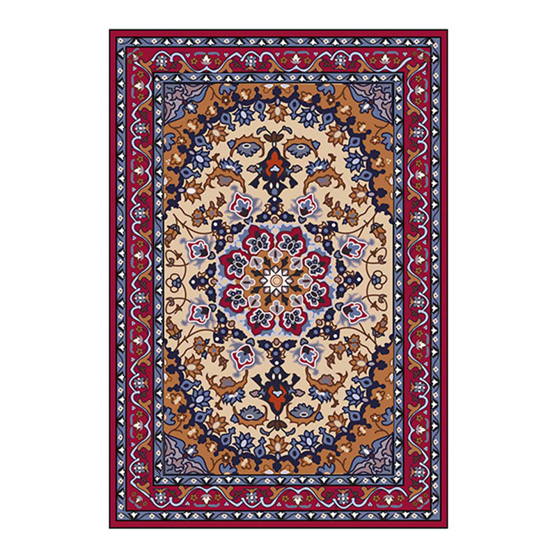 Wine Red Graphic Rug Polyester Retro Indoor Rug Washable Rug for Living Room