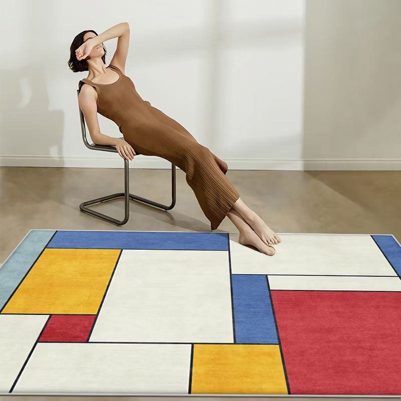 Apricot Rectangle Rug Polyester Modern Rug Washable Rug for Living Room