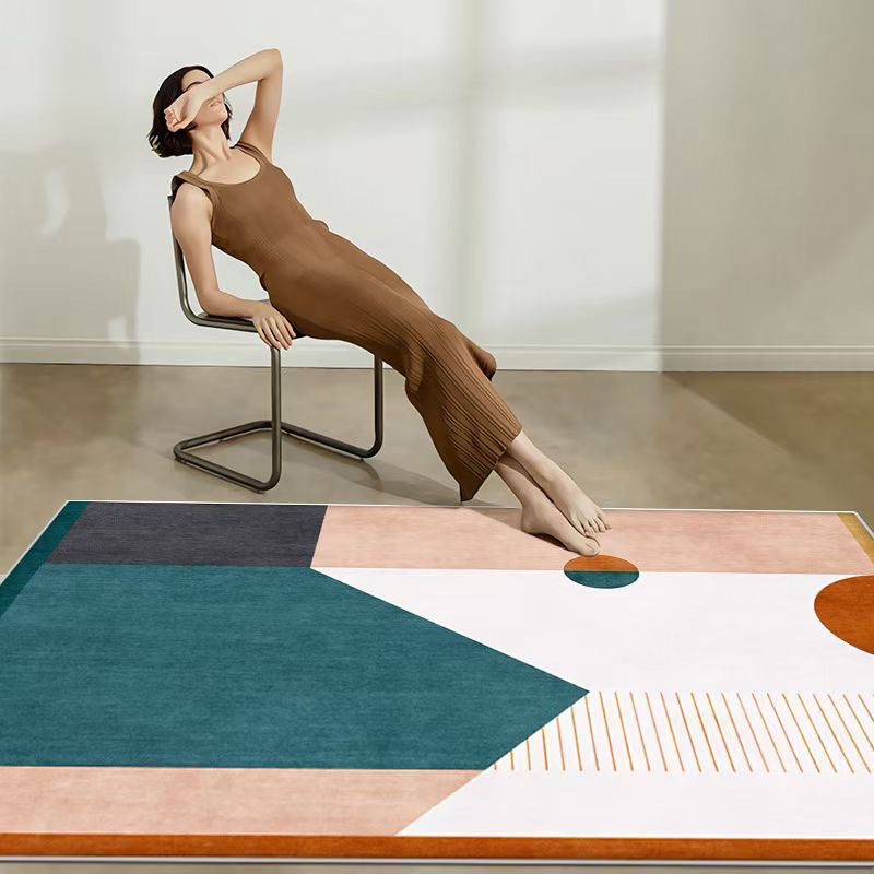 Apricot Rectangle Rug Polyester Modern Rug Washable Rug for Living Room