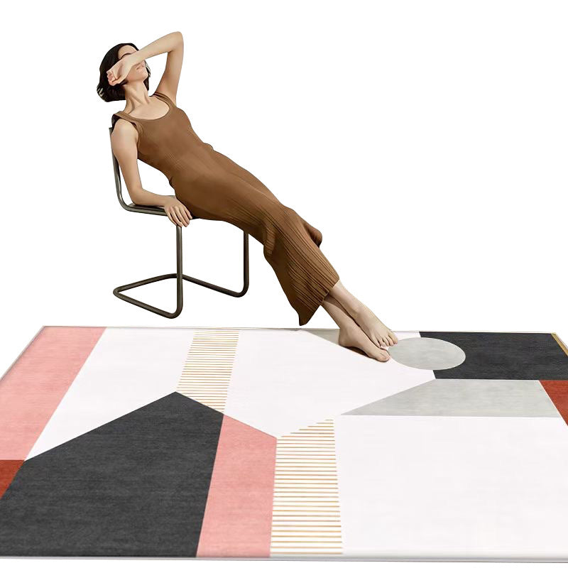 Apricot Rectangle Rug Polyester Modern Rug Washable Rug for Living Room