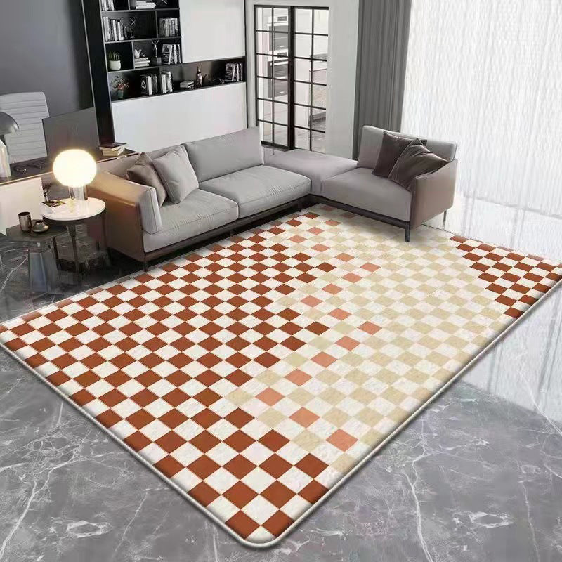 Orange Modern Carpet Polyester Check Pattern Carpet Washable Carpet for Living Room