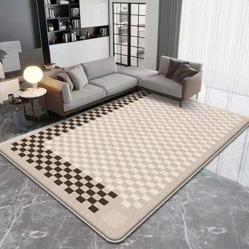 Orange Modern Carpet Polyester Check Pattern Carpet Washable Carpet for Living Room