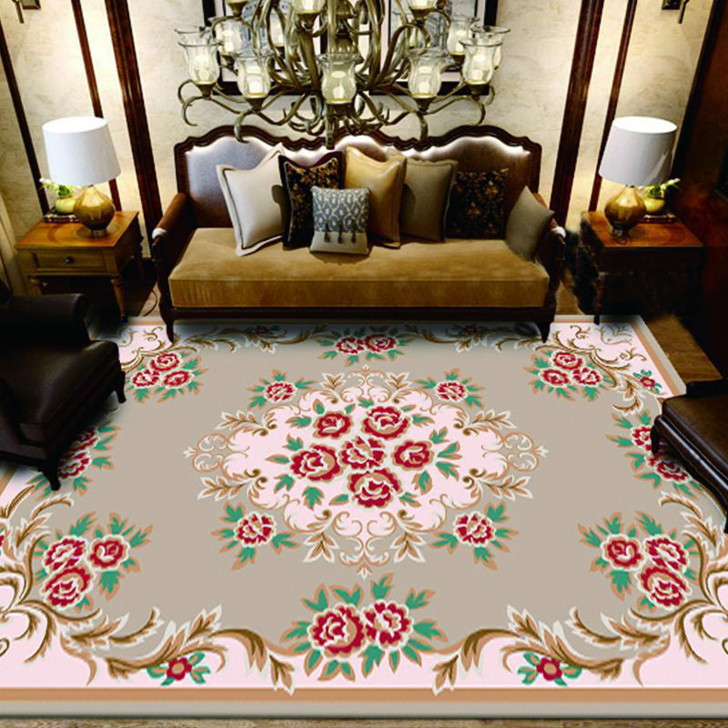 Dark Red Extravagant Rug Polyester Graphic Area Rug Non-Slip Backing Rug for Drawing Room