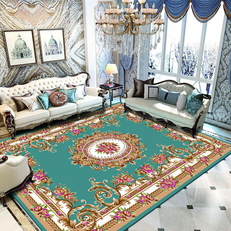 Dark Red Extravagant Rug Polyester Graphic Area Rug Non-Slip Backing Rug for Drawing Room