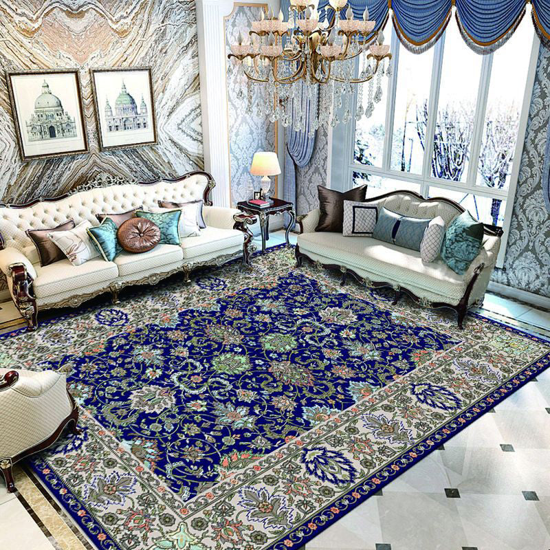 Dark Red Extravagant Rug Polyester Graphic Area Rug Non-Slip Backing Rug for Drawing Room