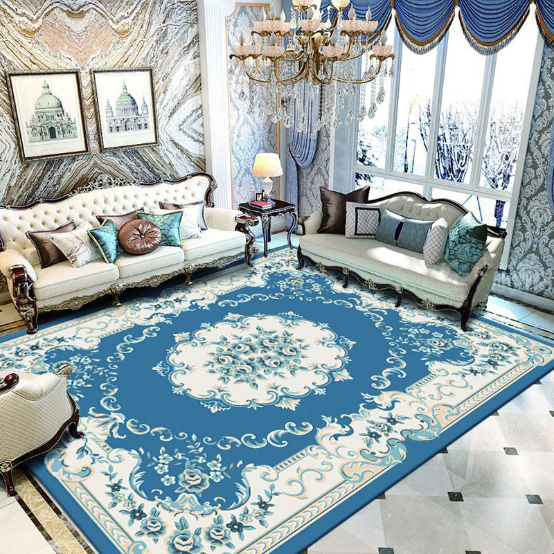 Dark Red Extravagant Rug Polyester Graphic Area Rug Non-Slip Backing Rug for Drawing Room