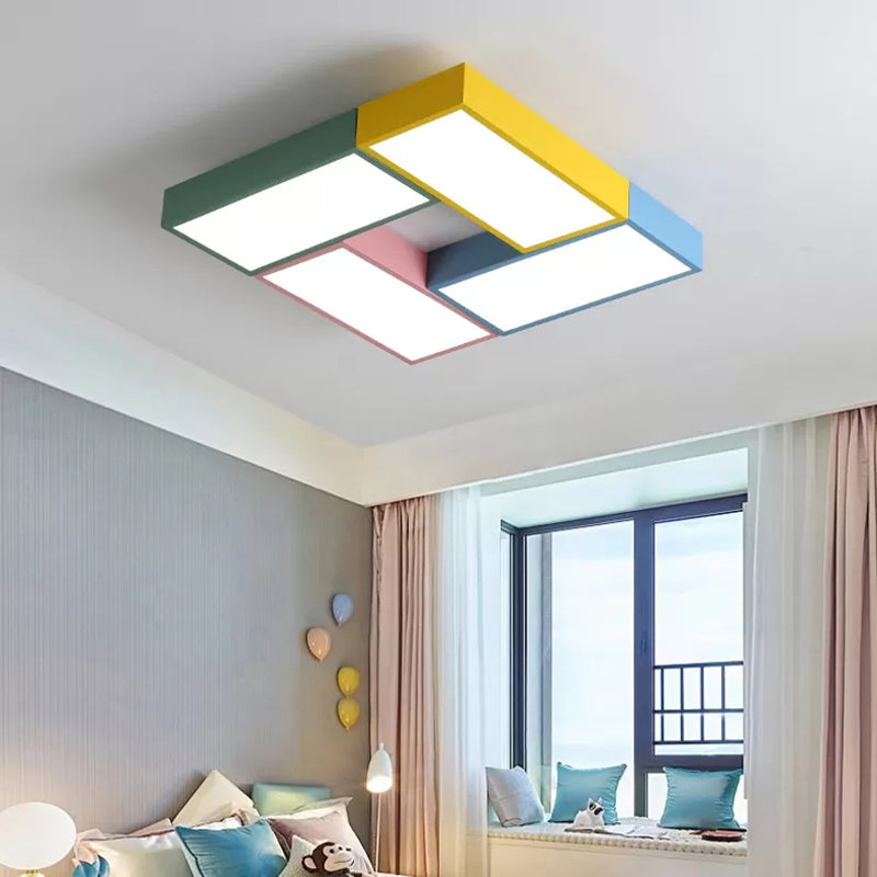 Game Room Square Ceiling Mount Light Acrylic Macaron Loft LED Ceiling Lamp