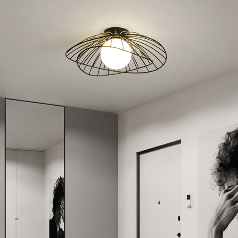 Metal Round Flush Ceiling Light Industrial Style 1 Light Flush Mount Fixture