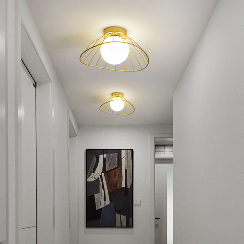 Metal Round Flush Ceiling Light Industrial Style 1 Light Flush Mount Fixture